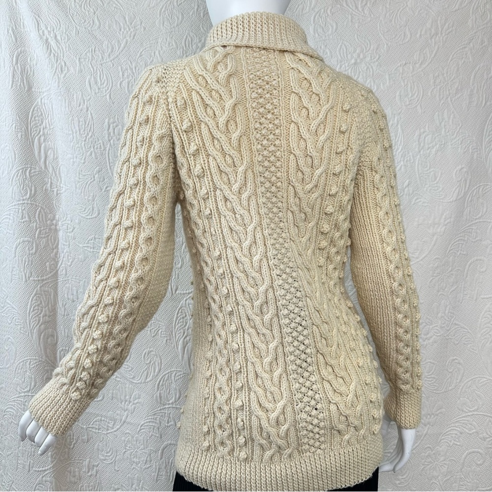 Vintage Hand Knit Wool Extra Long Aran Fisherman Knit Turtleneck Cable Sweater - Picture 5 of 12